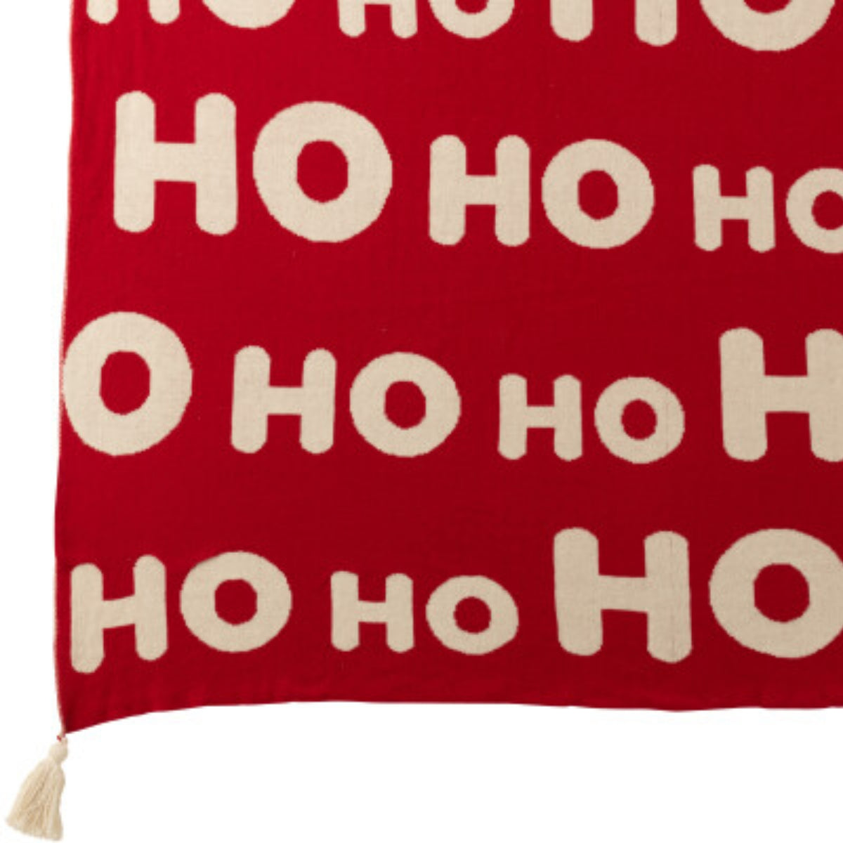 Kerst Set Plaid & Kerstkussens HoHoHo Rood/Wit J-Line