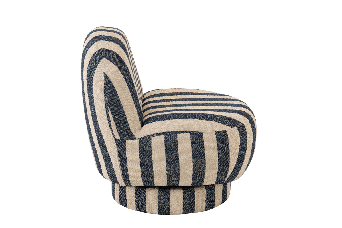 Loungestoel met Poef Gestreepte Stof Blauw/Gebroken Wit J-Line