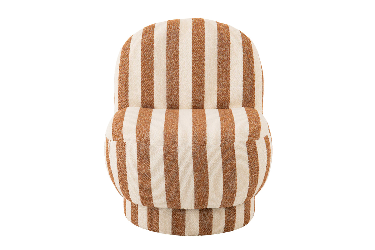 Loungestoel met Poef Gestreepte Stof Camel/Gebroken Wit J-Line