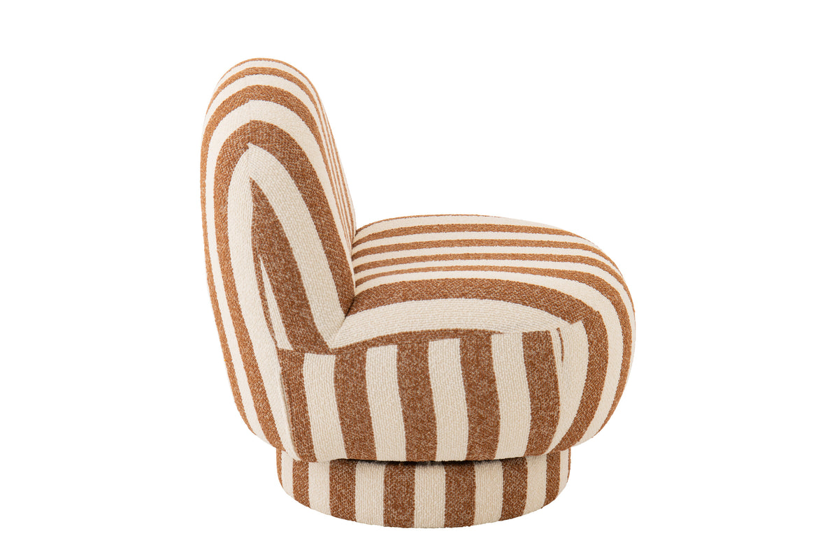 Loungestoel met Poef Gestreepte Stof Camel/Gebroken Wit J-Line