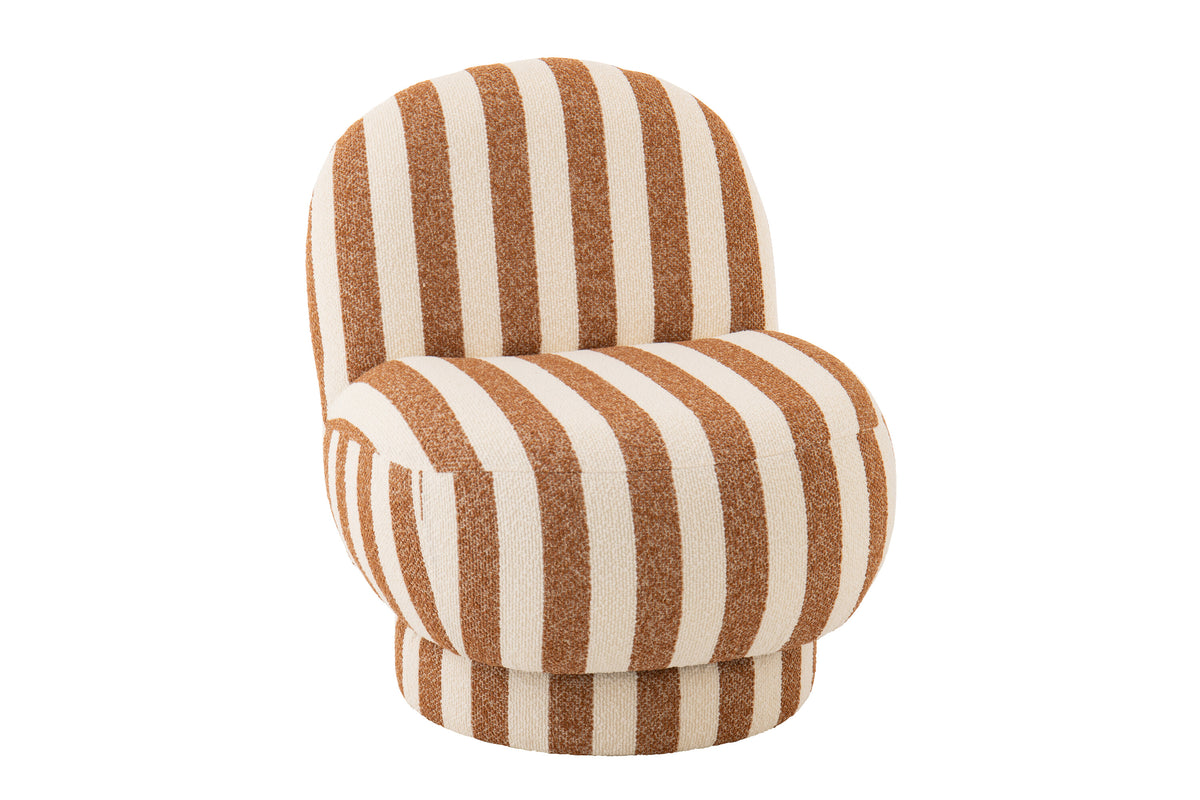 Loungestoel met Poef Gestreepte Stof Camel/Gebroken Wit J-Line