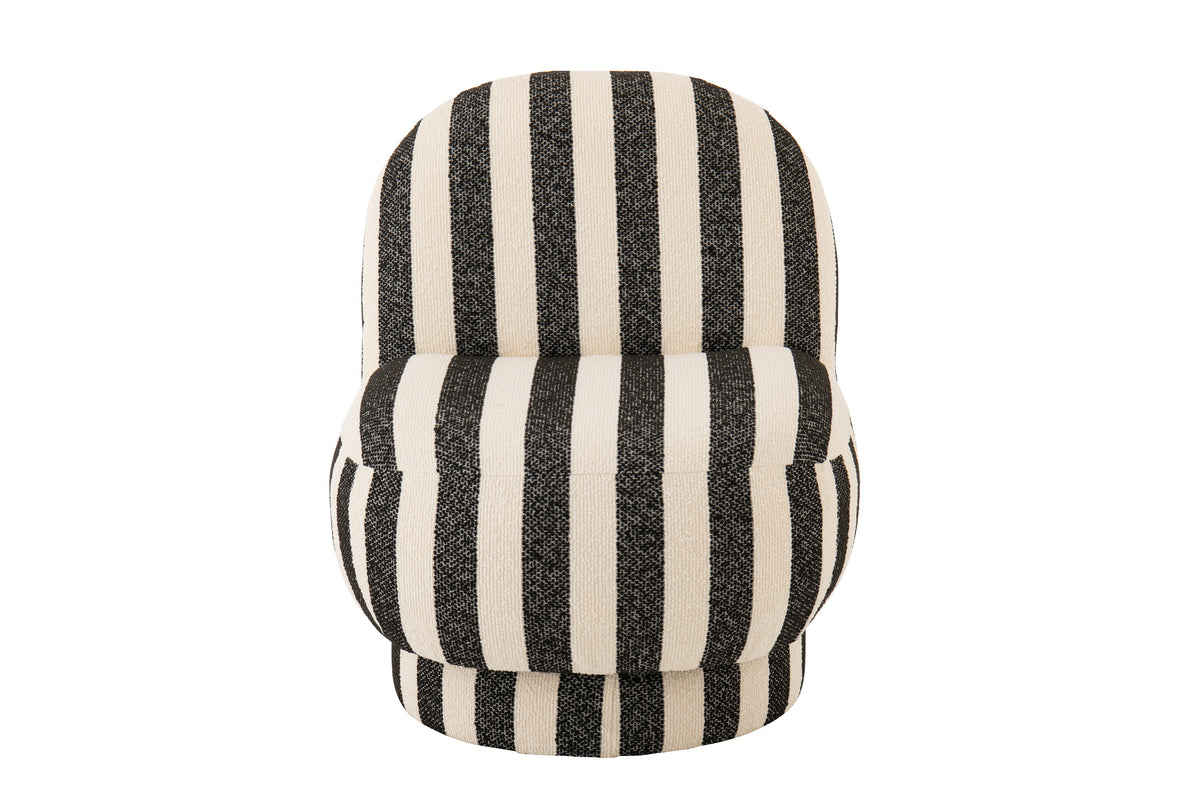 Lounge Chair Gestreepte Stof Zwart/Gebroken Wit J-Line