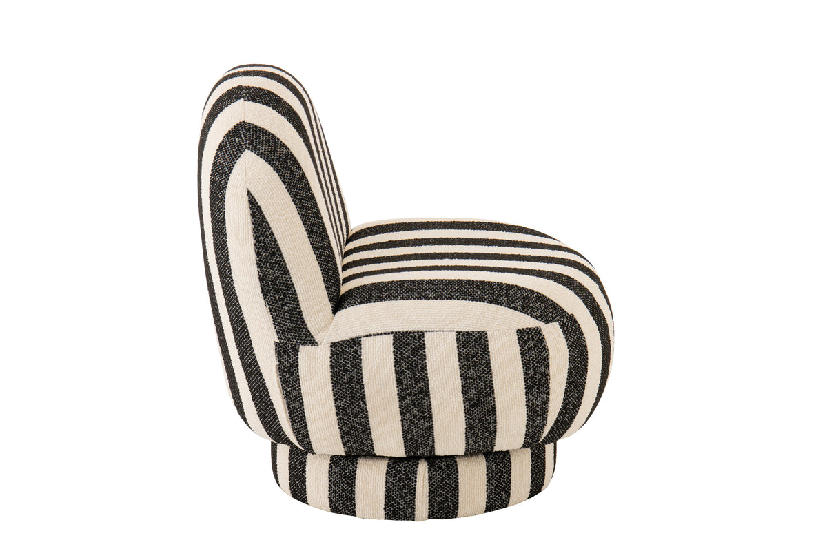 Lounge Chair Gestreepte Stof Zwart/Gebroken Wit J-Line