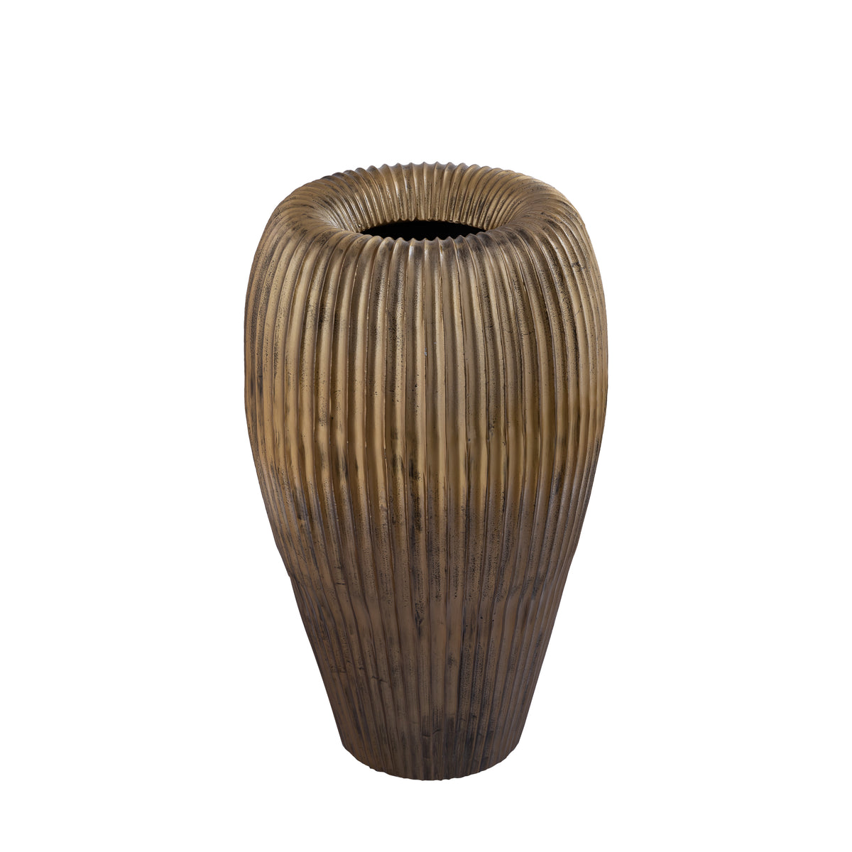 Russel Gold Alu Round Pot Ribbed High 35x32x63cm PTMD