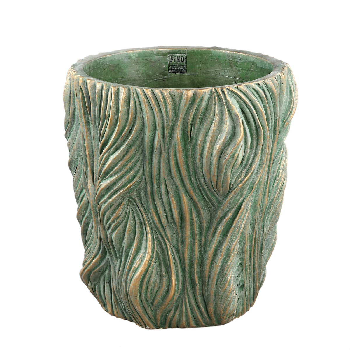 Alexio Green Round Cement Pot Wavy Lines Low XXL Ø40xH40cm PTMD