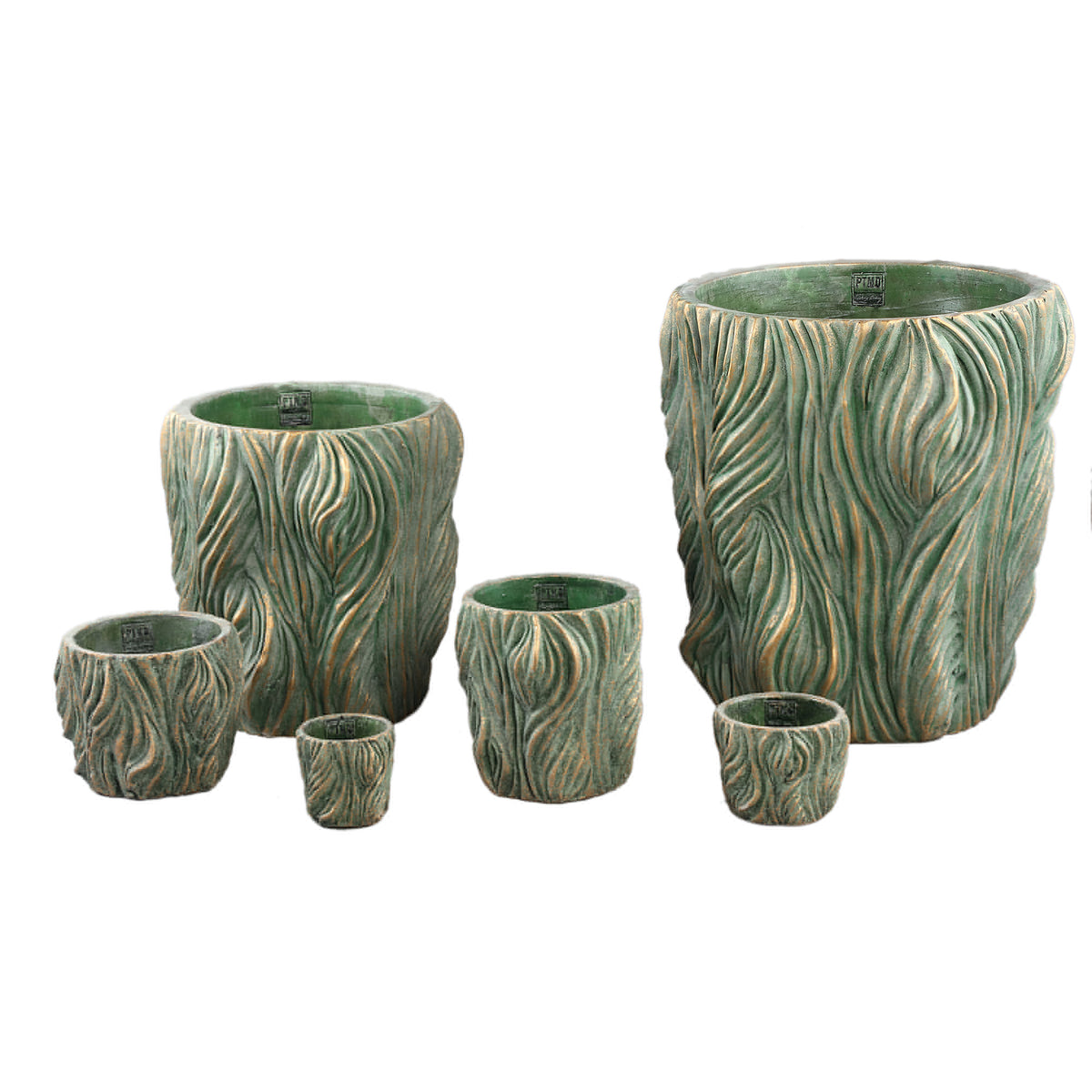 Alexio Green Round Cement Pot Wavy Lines Low XXL Ø40xH40cm PTMD