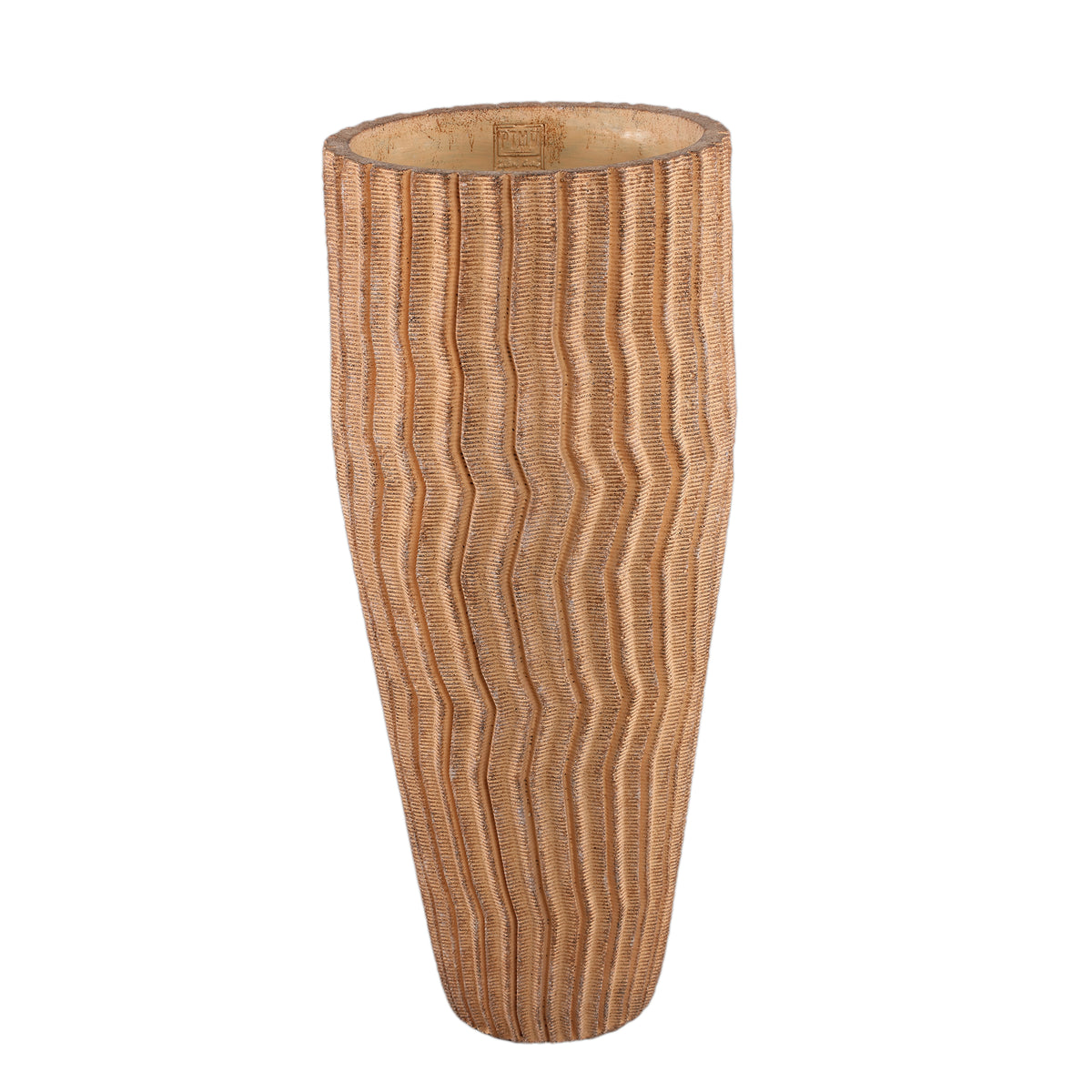 Bloempot Zanaya Hoog Geribbeld Cement Lichtbruin Large PTMD