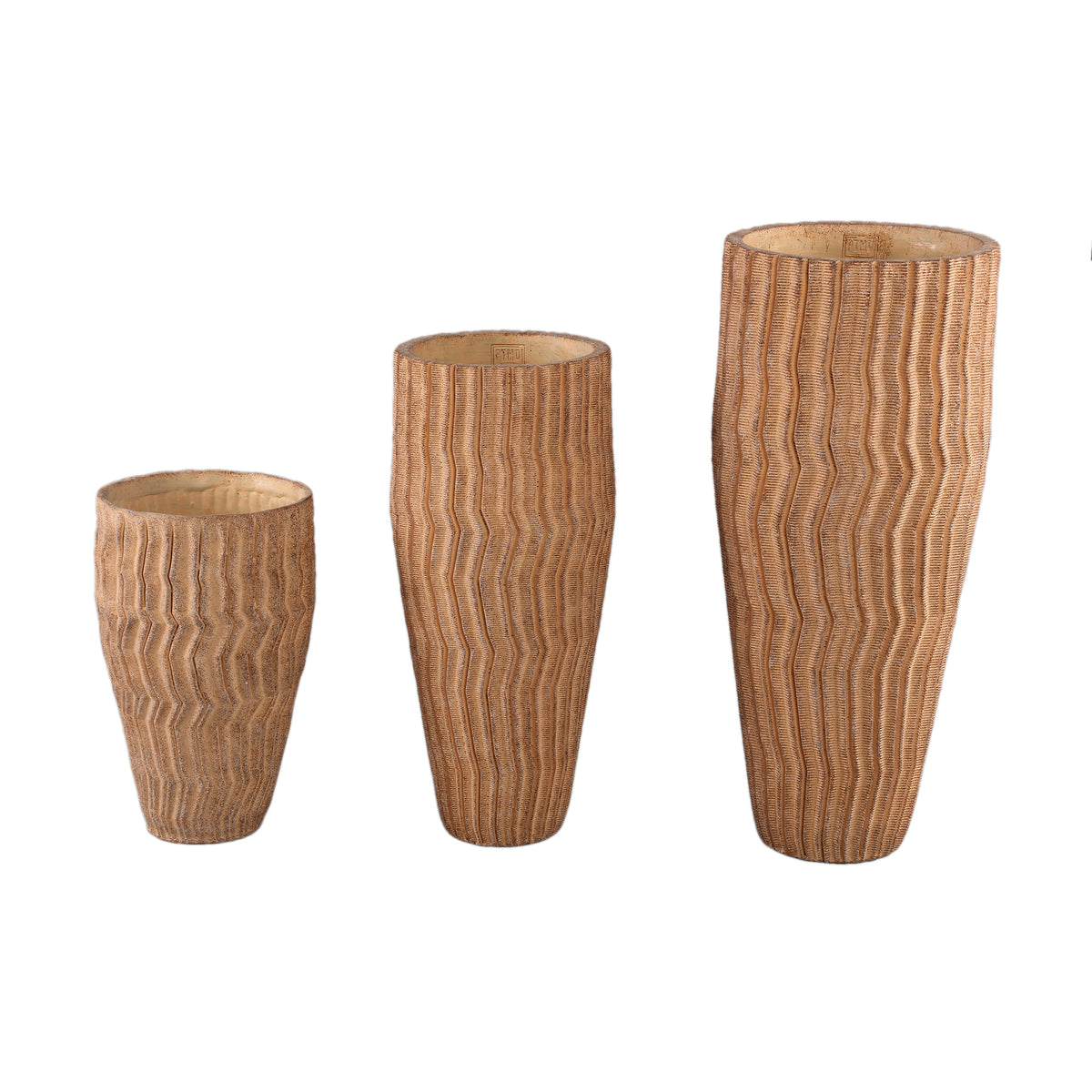 Bloempot Zanaya Hoog Geribbeld Cement Lichtbruin Large PTMD