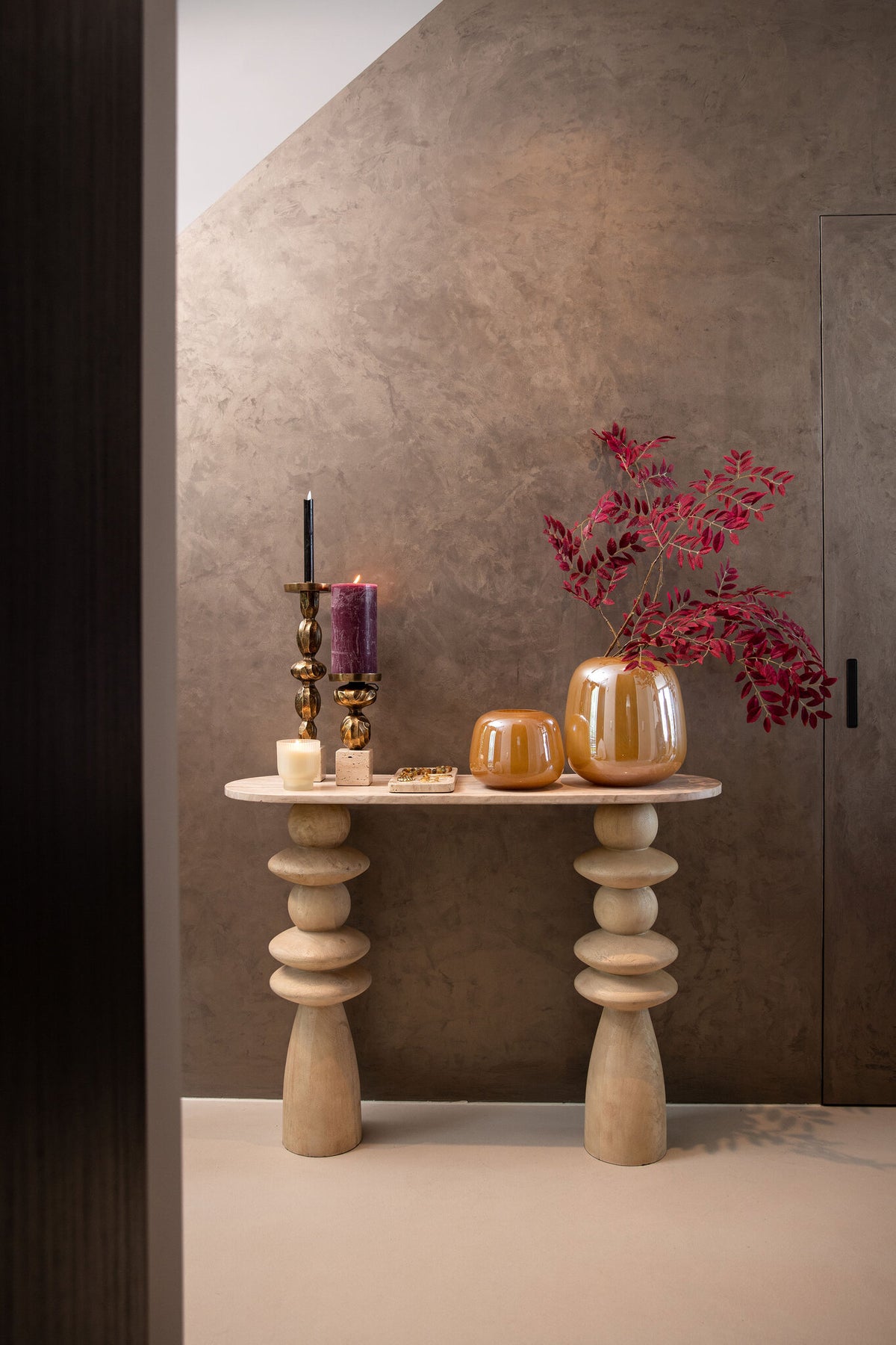 Sidetable Callain Natural Mango Wood Marble Ovaal PTMD