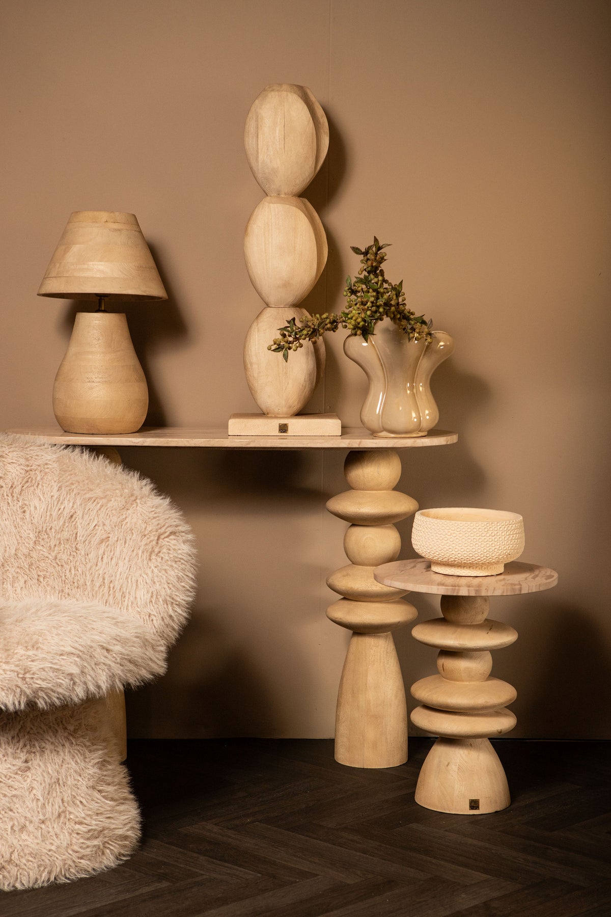 Sidetable Callain Natural Mango Wood Marble Ovaal PTMD