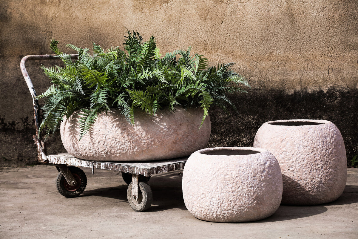 Pot Meleyah Beige Fiber Cement Rock Look Rond Large PTMD