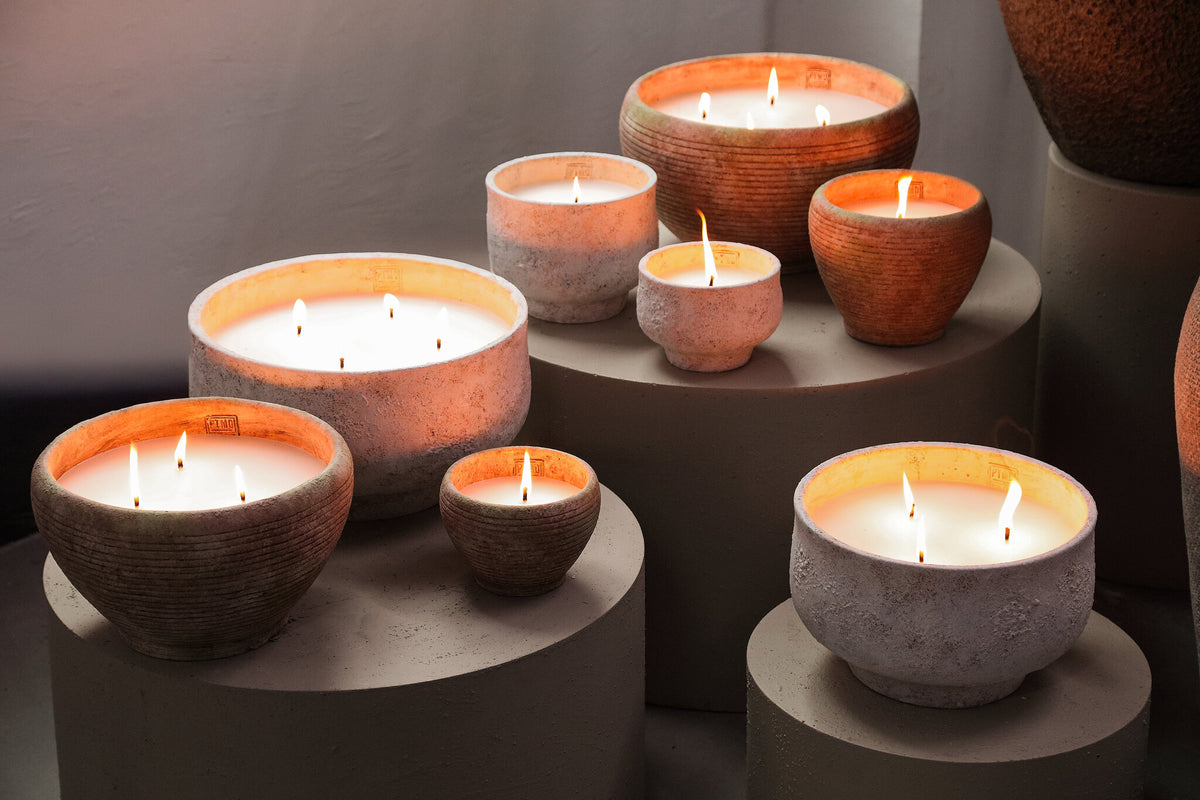 Outdoor Kaars Elora Bruin Cement Ribbel Large PTMD