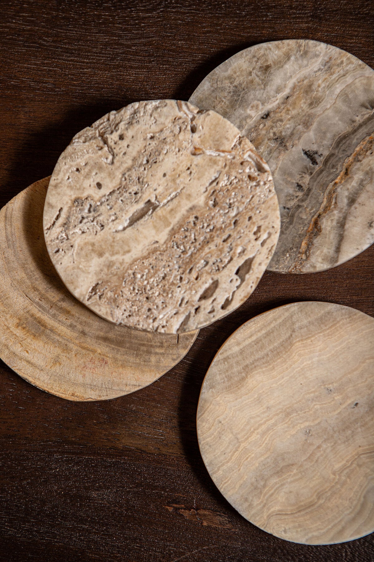Onderzetters Jaidan Naturel Versteend Hout Set van 3 PTMD