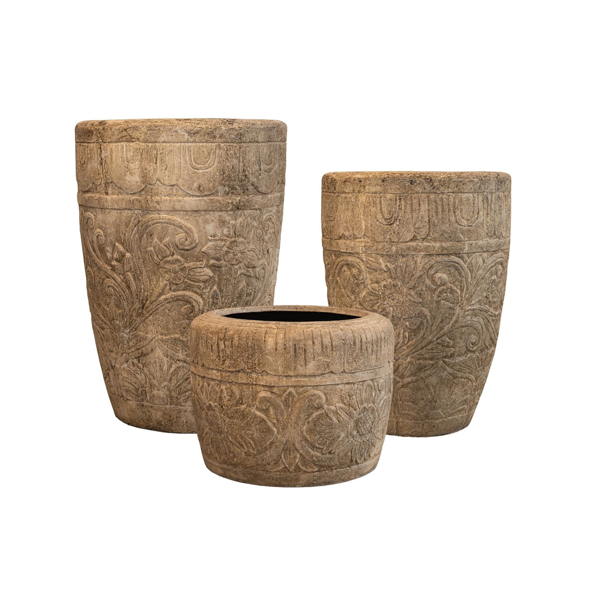 Sasha Cream cement fiber pot flower pattern round S PTMD