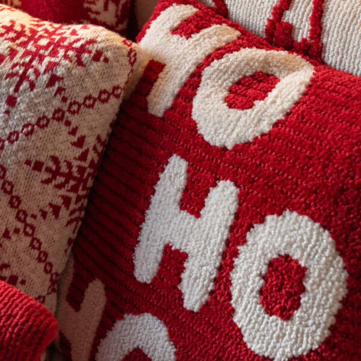Kerst Set Plaid & Kerstkussens HoHoHo Rood/Wit J-Line