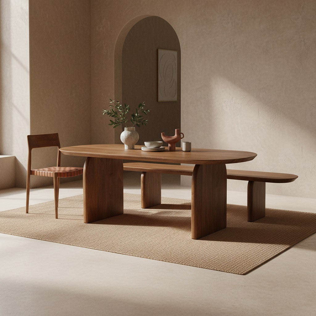 Eetkamerbank Bullnose Bruin Mangohout 240cm Raw Materials
