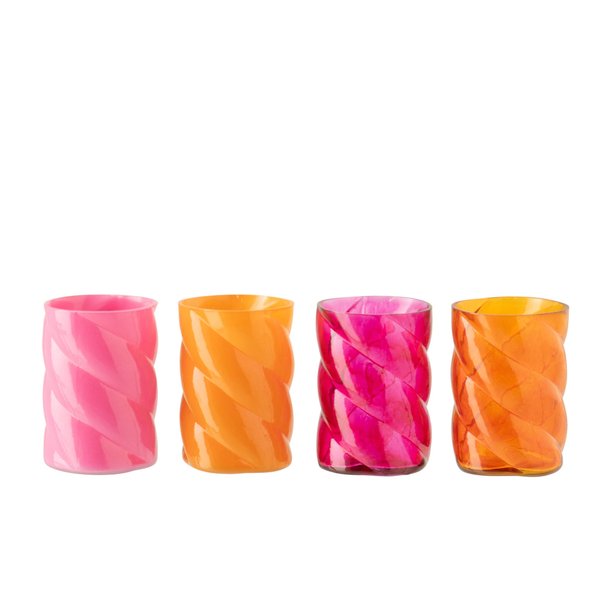 Windlicht Glas Oranje/Roze Small Assortiment Van 4 J-Line