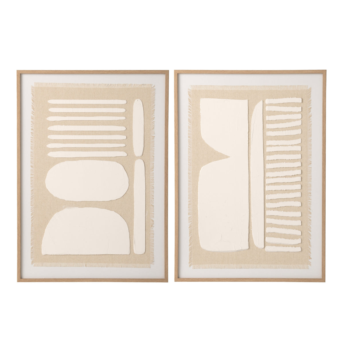 Wanddecoratie Abstract Canvas Naturel/Wit Assortiment Van 2 J-Line