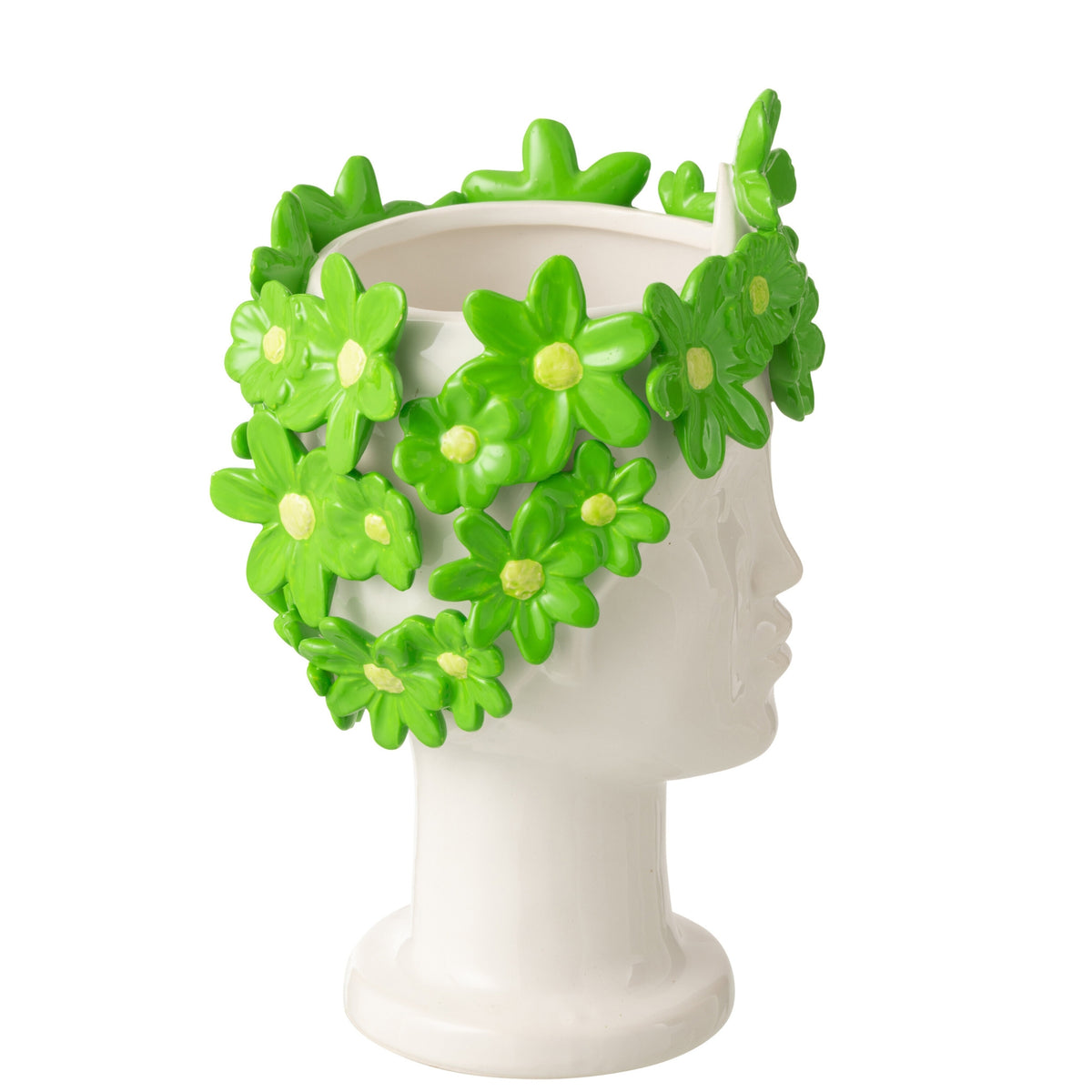 Bloempot Dame Bloemen Keramiek Wit/Groen J-Line