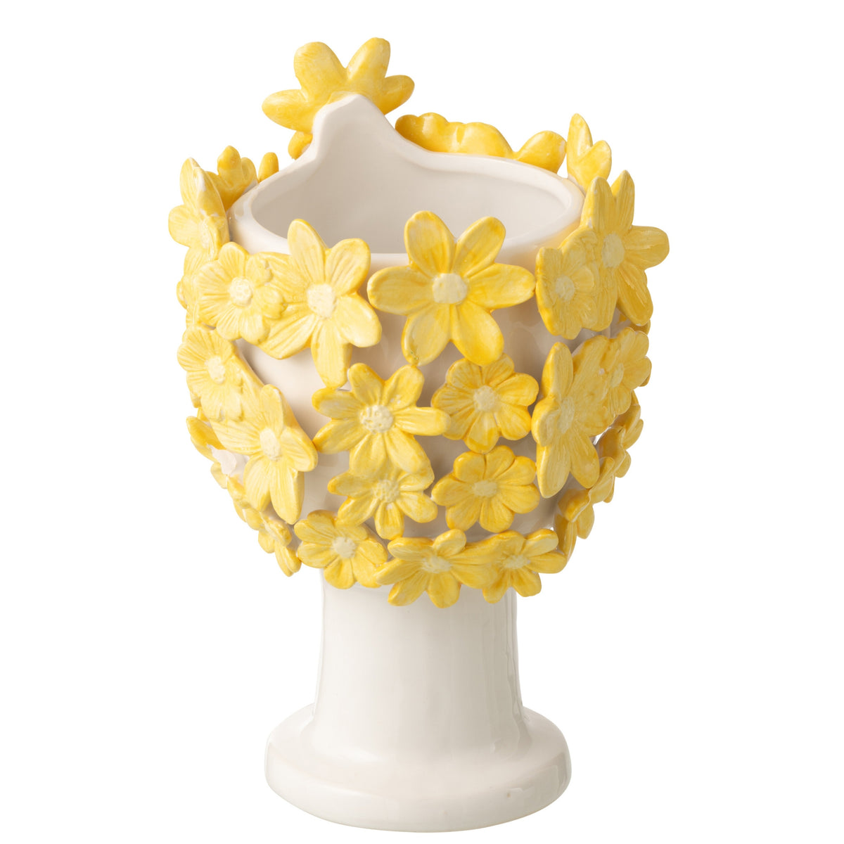 Bloempot Dame Bloemen Keramiek Wit/Geel J-Line