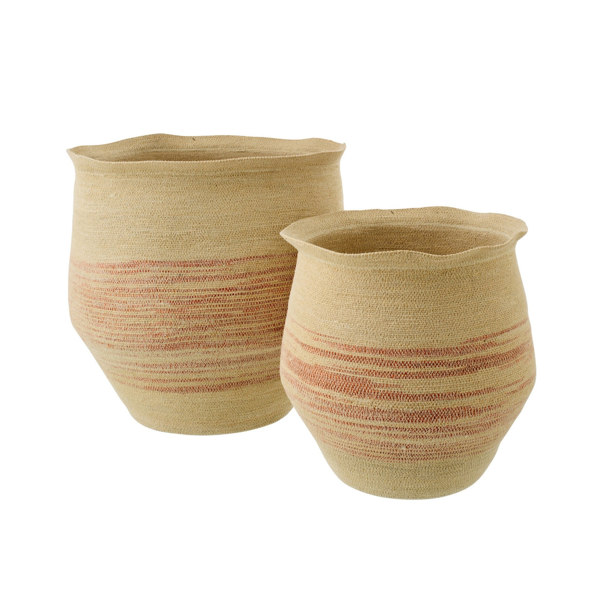 Set Van 2 Mand Gestreept Zeegras Naturel/Donkeroranje J-Line