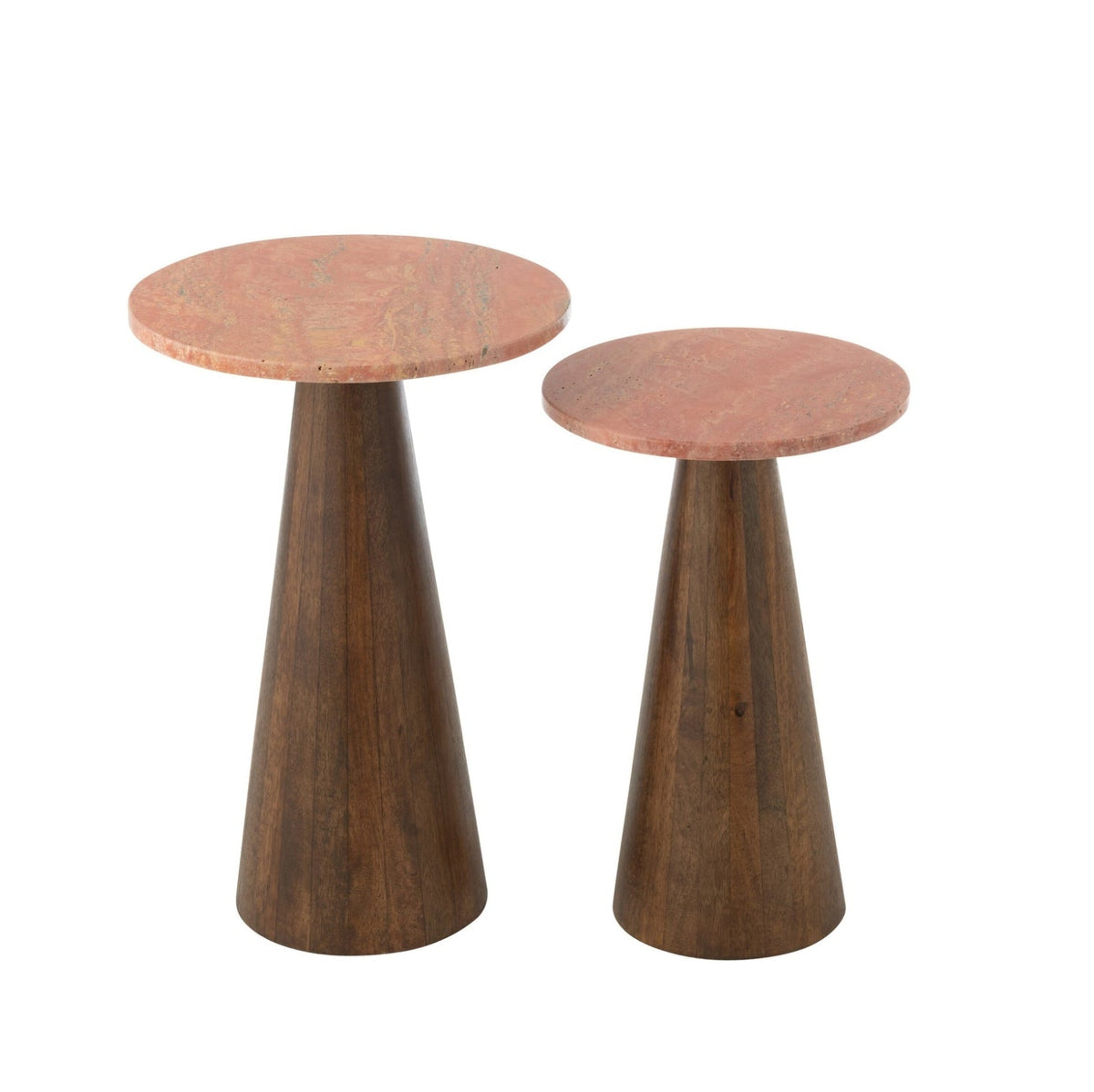 Set Van 2 Bijzettafel Rond Marmer Terracotta/Donkerbruin J-Line