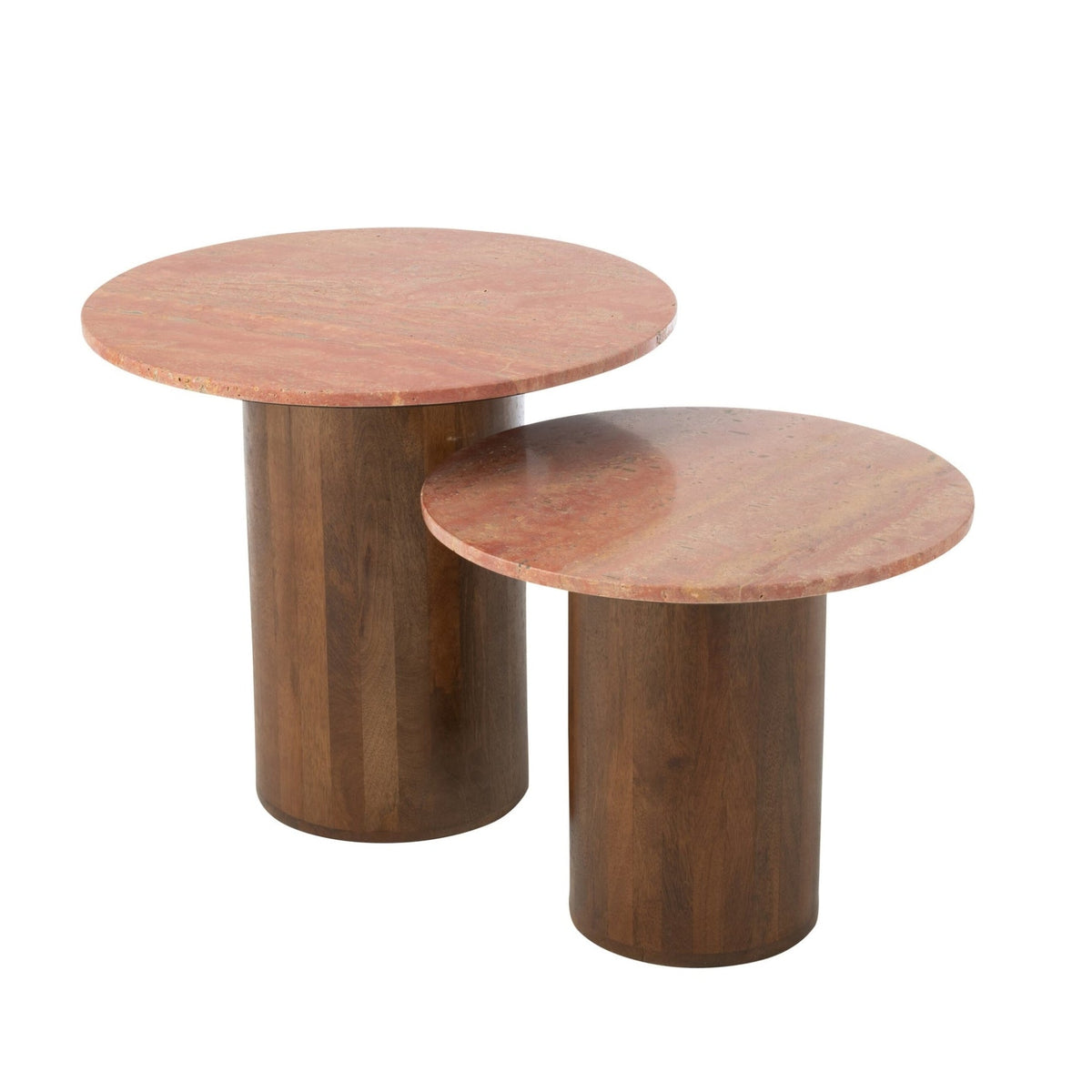 Bijzettafel Rond Marmer Terracotta/Donkerbruin set van 2 J-Line
