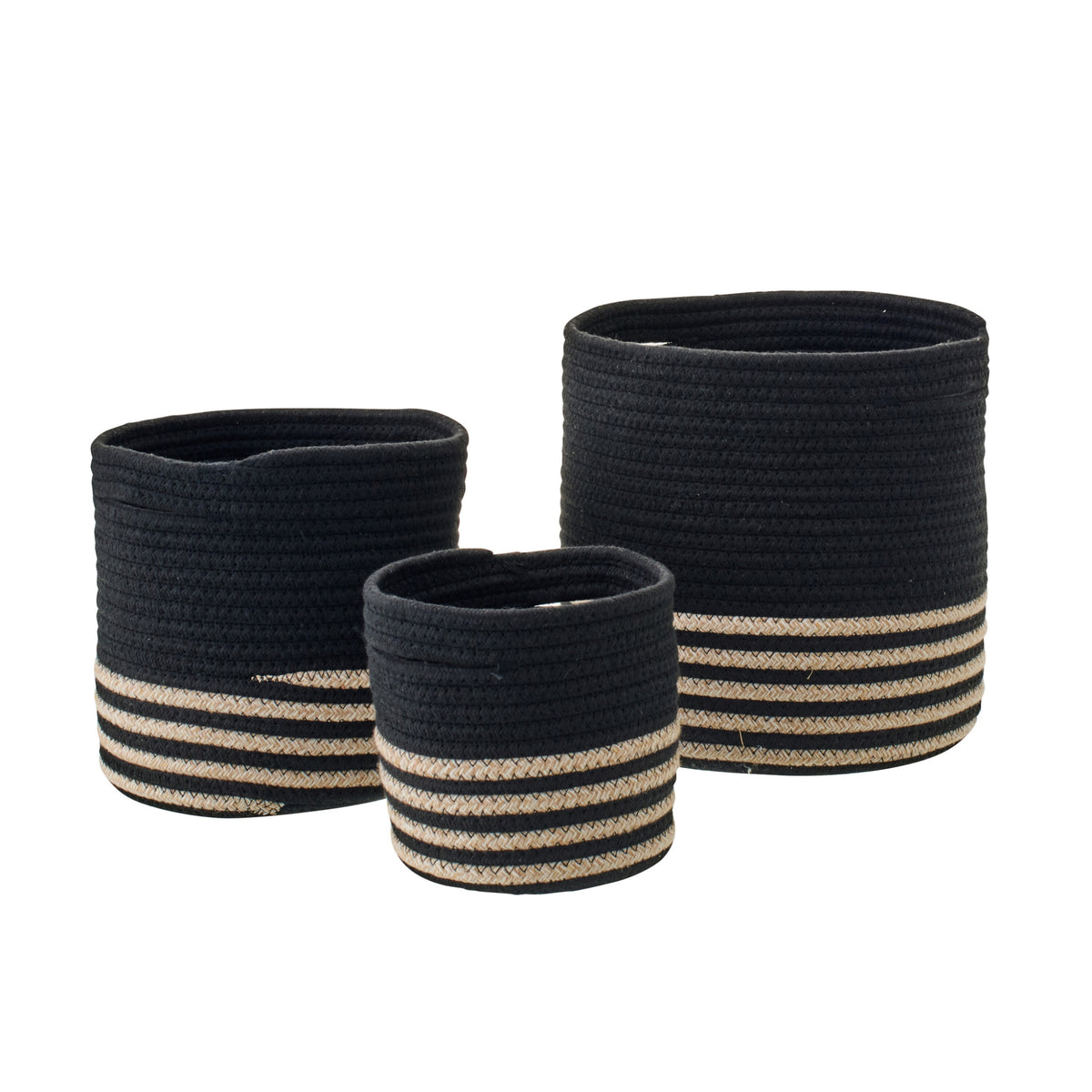 Set van 3 Mand Gestreept Polyester Zwart/Beige J-Line
