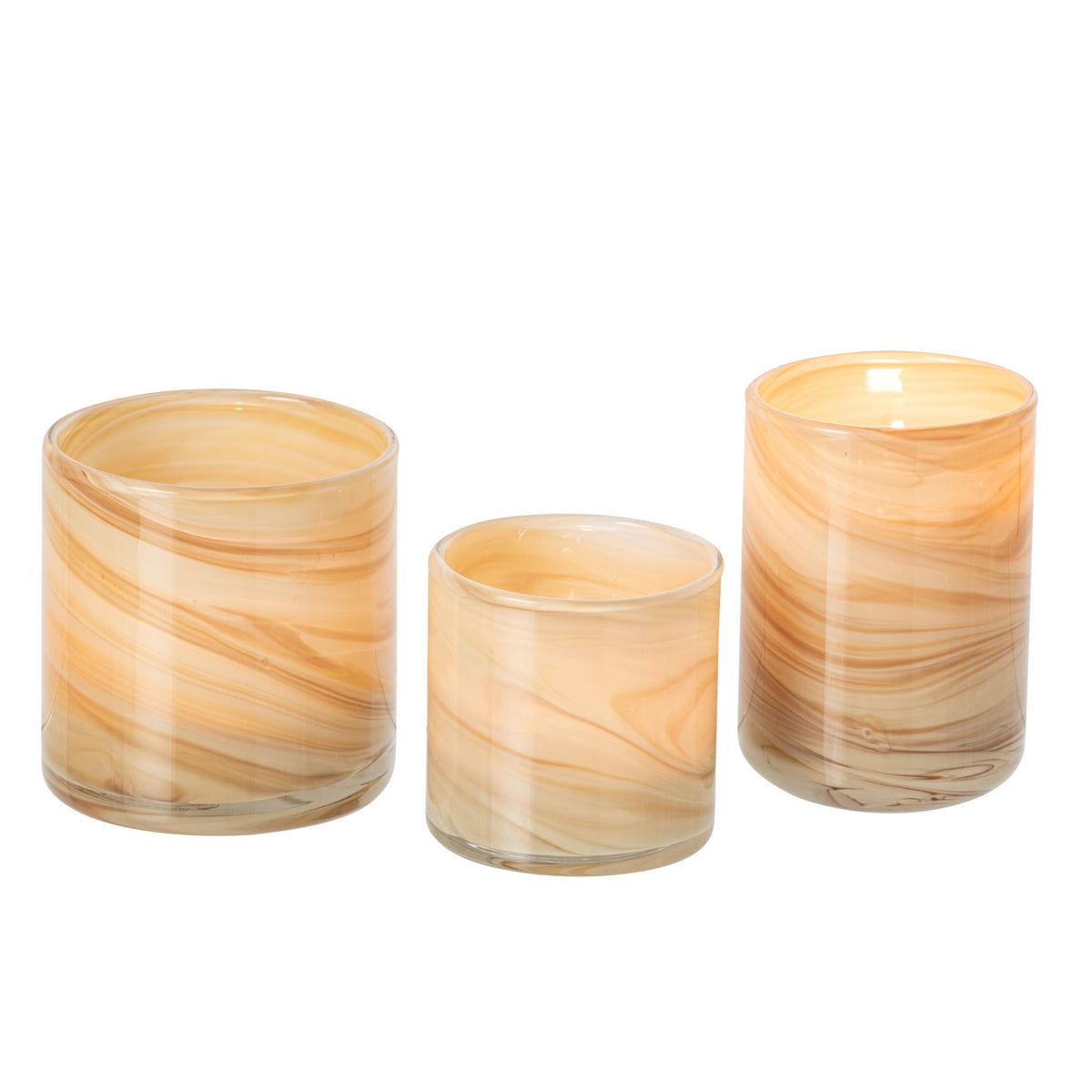 Set van 3 Theelichthouder Marmer Glas Lichtbeige/Messing J-Line