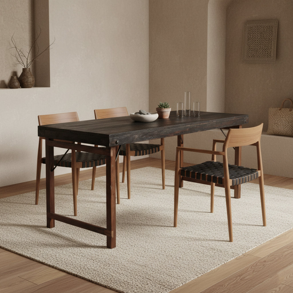 Freya Eetkamerstoel met Armleuning Leer Zwart Set van 2 Raw Materials