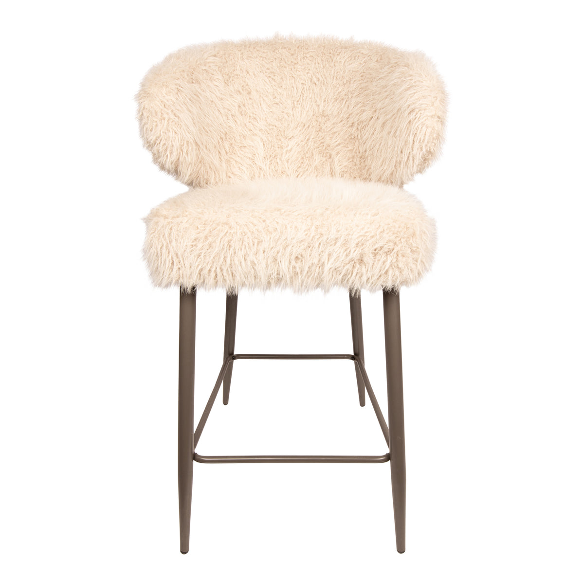 Ares barkruk van PTMD, beige imitatiebont met moderne metalen poten