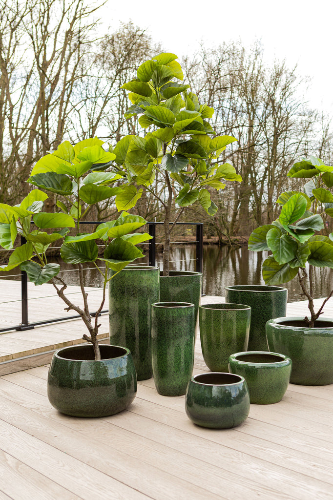 Coraline Green Glazed Round Ceramic Pot Set van 2 PTMD - Pot - PTMD - livinglovely.nl