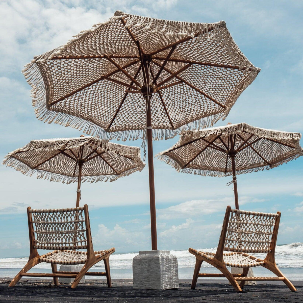 Handgeknoopte Parasol - Fringe Crème 250cm - Handgeknoopte parasol - Todo Bien - livinglovely.nl