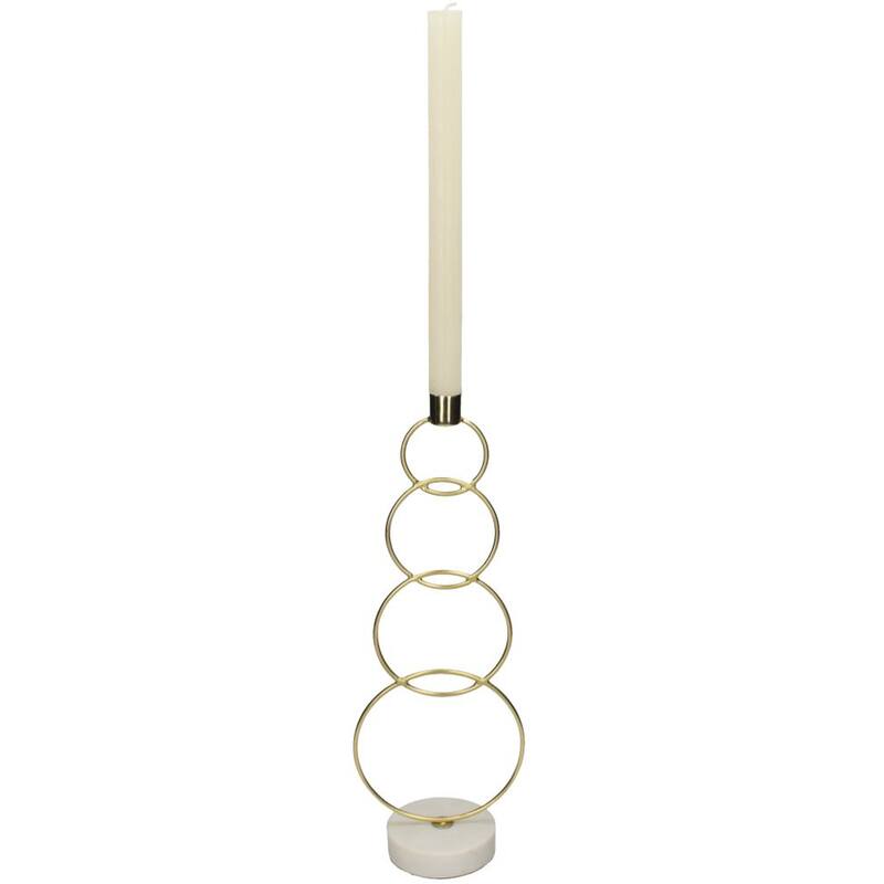Kandelaar Ringen Goud op marmeren voet 13x9x36cm 1 + 1 Gratis - Kandelaar - Living Lovely - livinglovely.nl