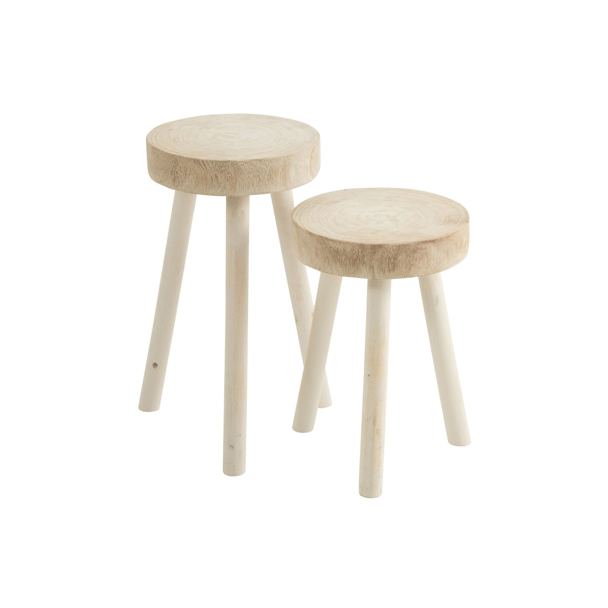 Krukjes Paulownia Hout Wit Set van 2 J-Line