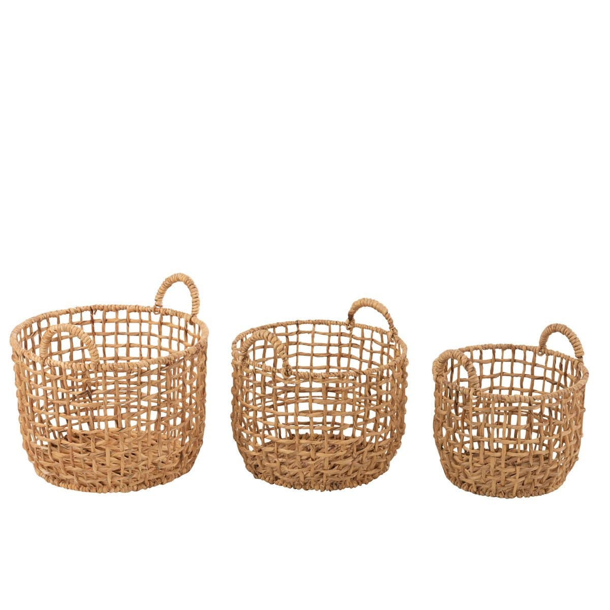 Manden Rond Open Waterhyacint Naturel Set van 3 - Mand - J-Line - livinglovely.nl