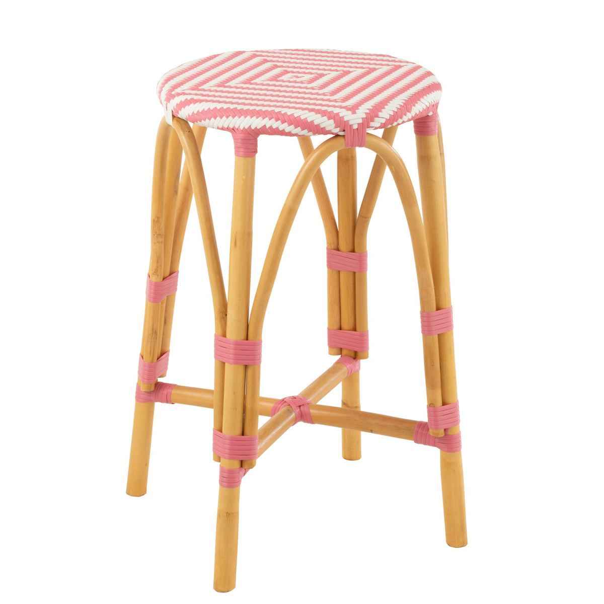 Outdoor Barkruk Live Rond Rotan Roze/Wit J-Line