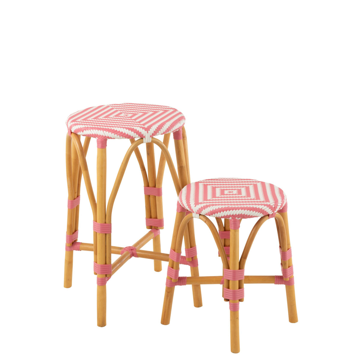 Outdoor Barkruk Live Rond Rotan Roze/Wit J-Line