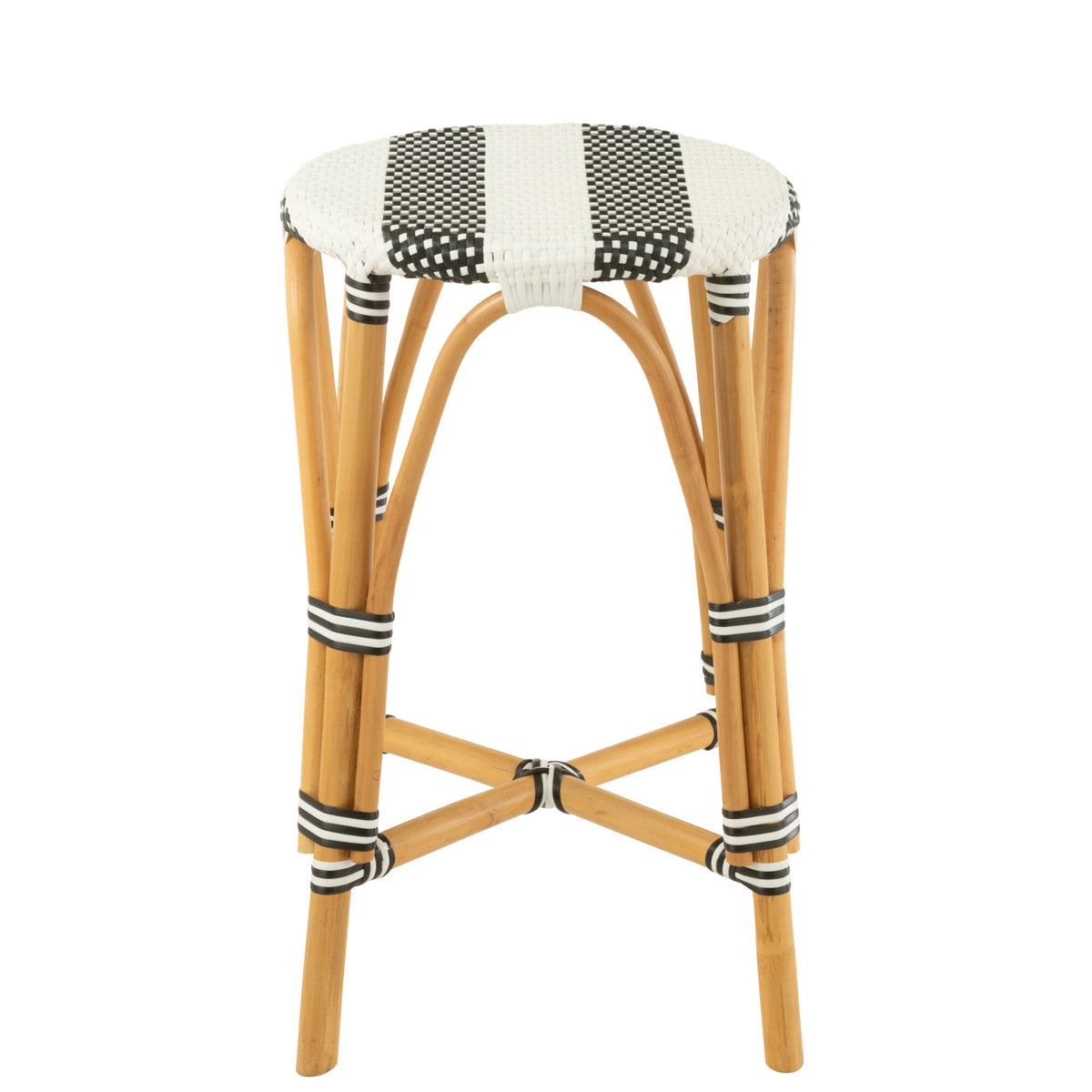 Outdoor Barkruk Live Rond Rotan Zwart/Wit J-Line