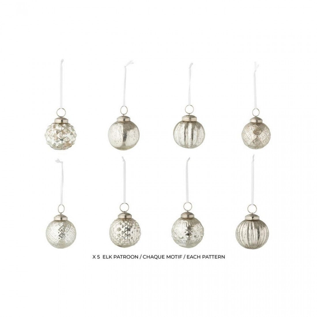 Doos Van 40 Kerstbal 8 Patronen Glas Zilverkleurig J-Line