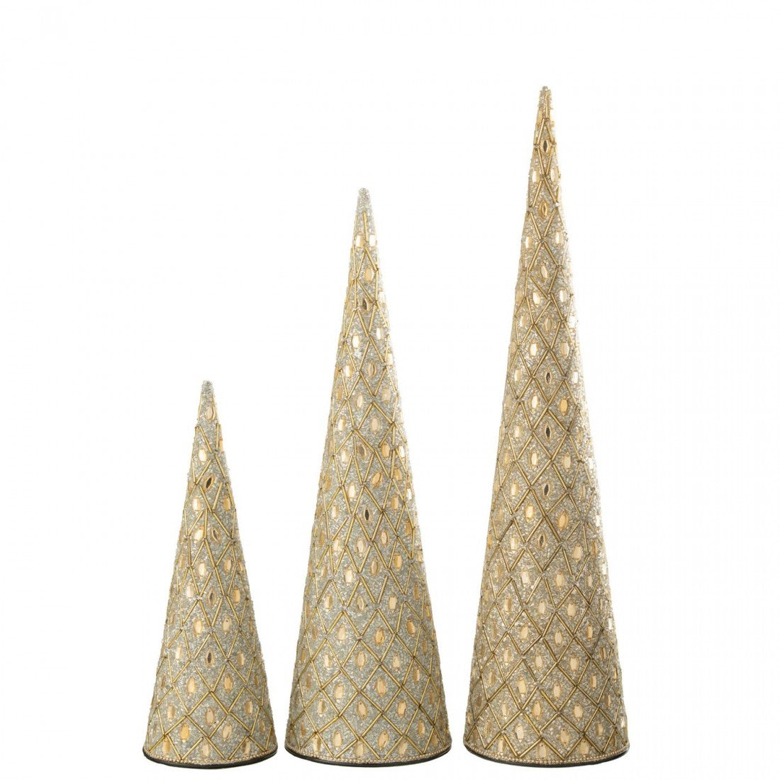 Kegel Ijzer/Kralen Wit/Goudkleurig Set van 3 J-Line