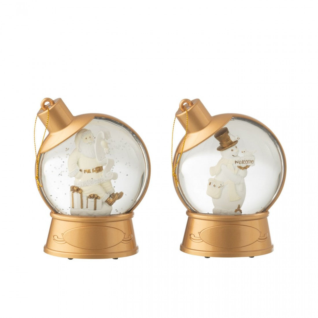 Hanger Waterbol Sneewman + Kerstman Plastiek Wit Set van 2 J-line
