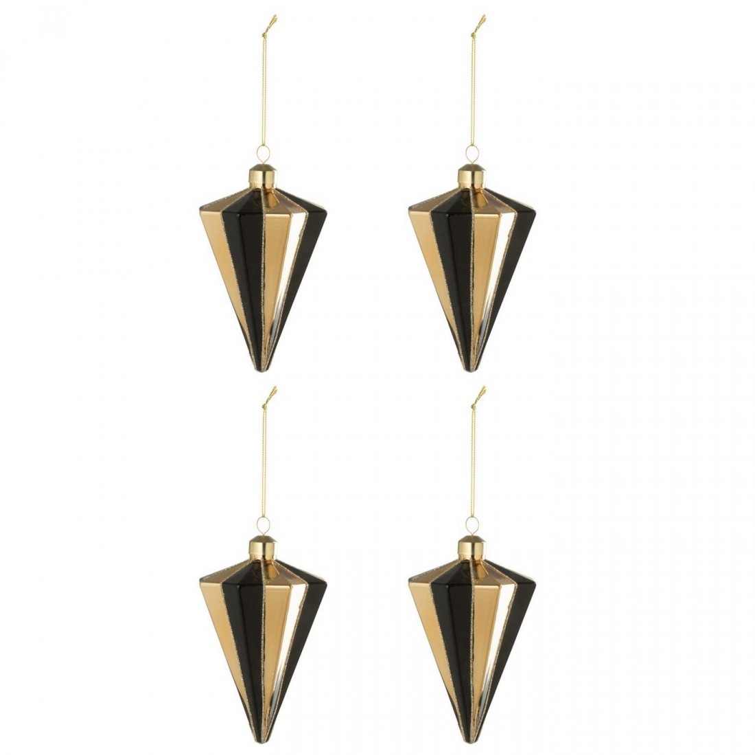 Doos Van 4 Kerstbal Diamant Gestreept Glas Goudkleurig/Zwart