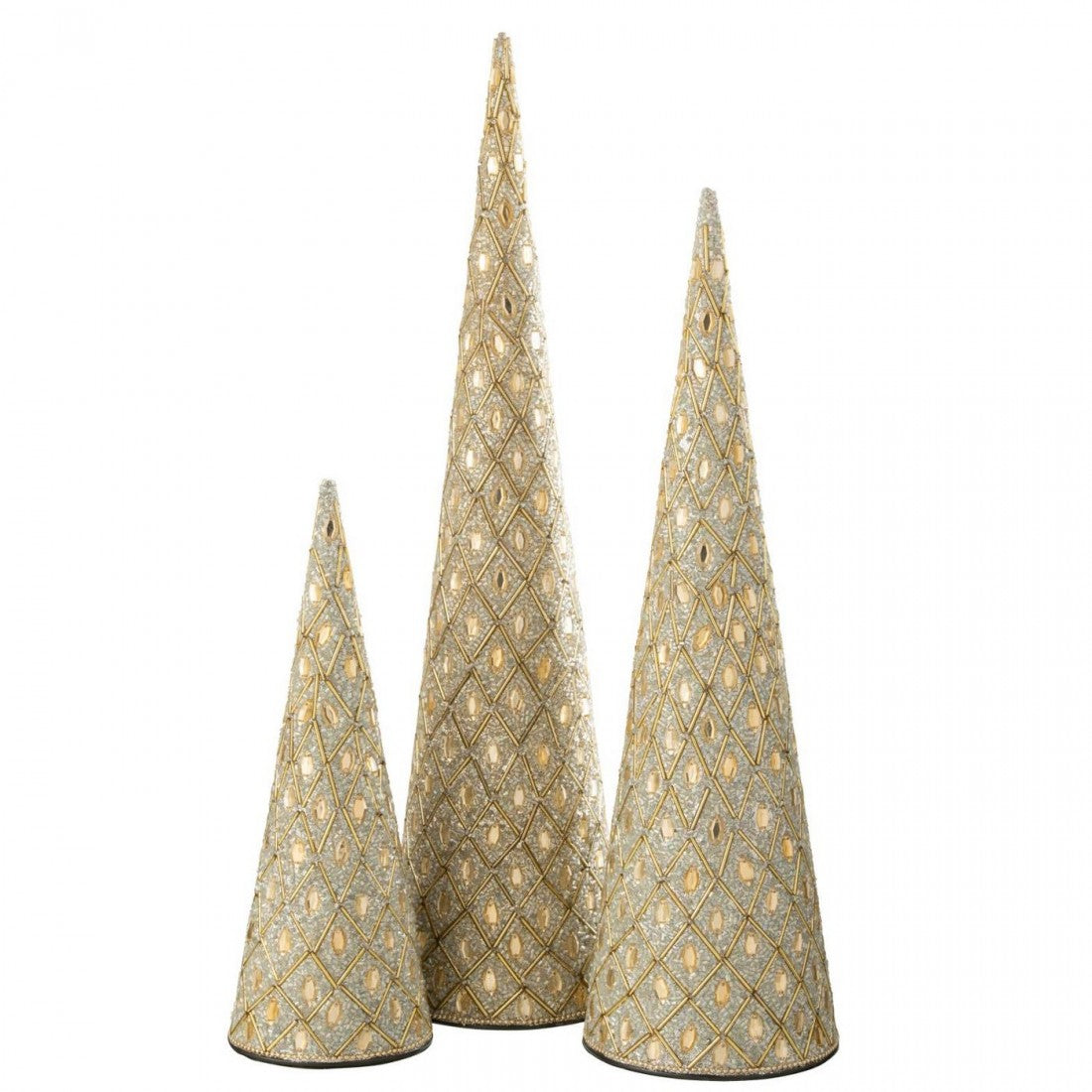 Kegel Ijzer/Kralen Wit/Goudkleurig Set van 3 J-Line