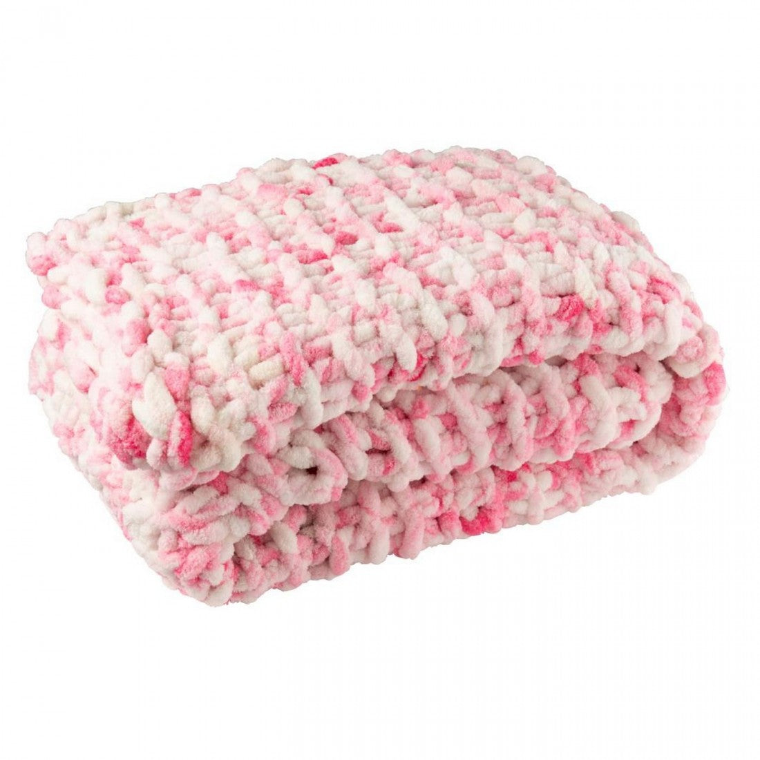 Deken Gebreeën Polyester Roze/Wit J-Line