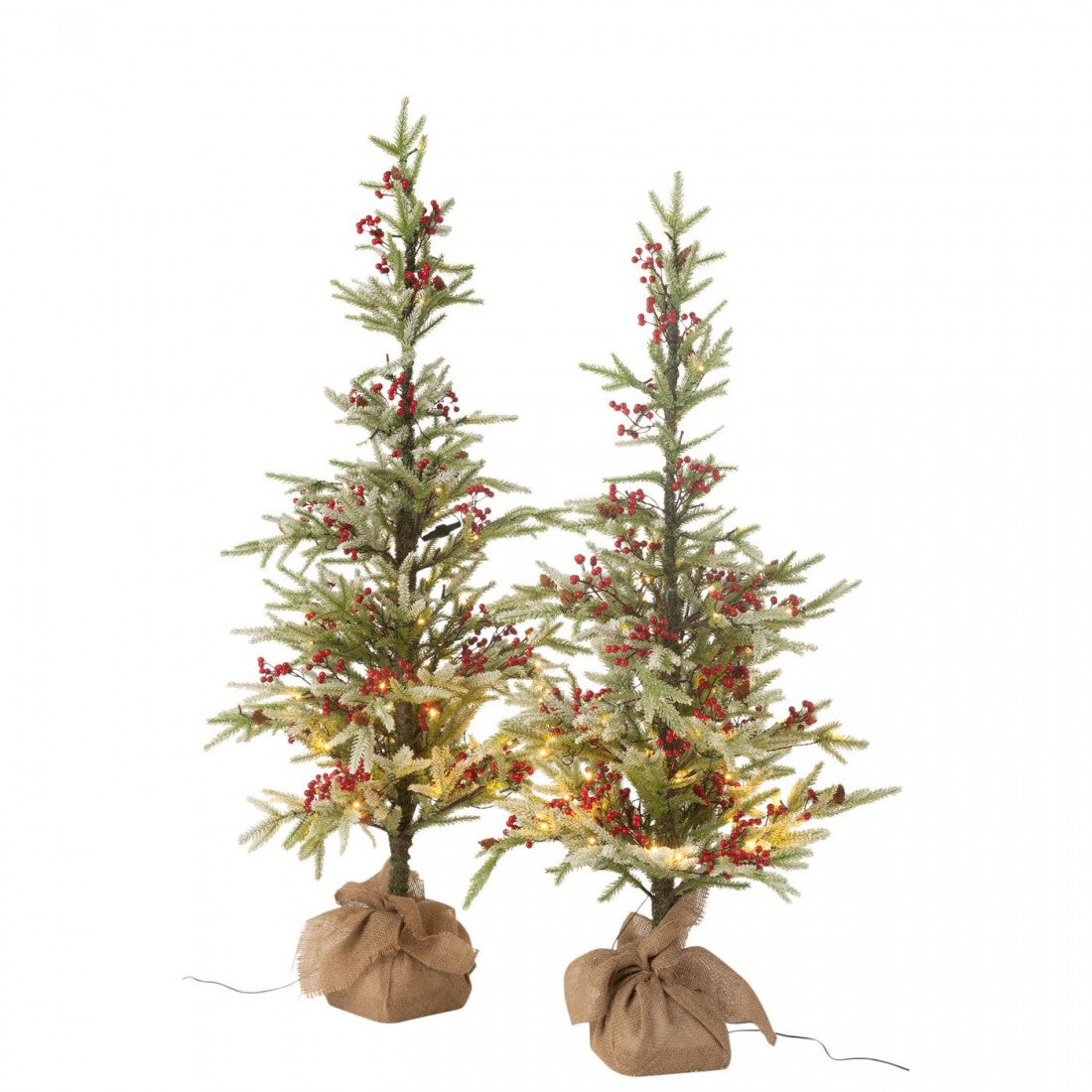 Kerstboom + Jute Zak + Led Kunststof Sneeuw Groen/Rood Large H150cm J-Line