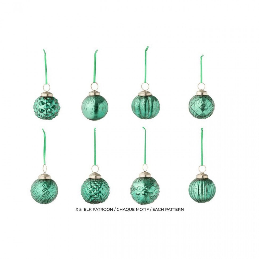 Doos Van 40 Kerstbal 8 Patronen Glas Groen J-Line