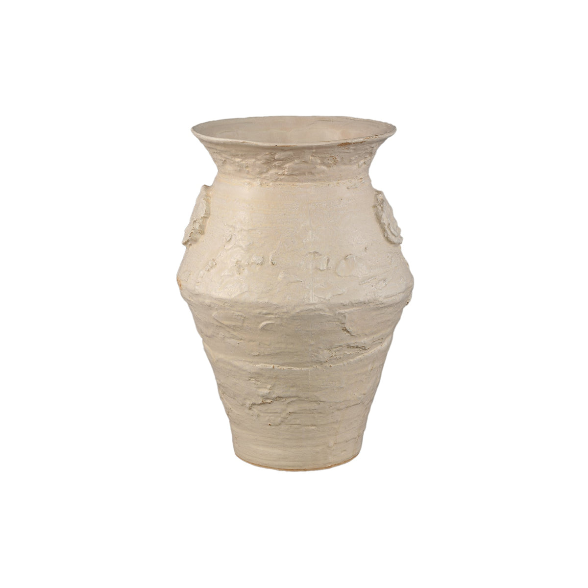 Set van 3 Leandra potten beige keramiek van PTMD, grootste pot L op witte achtergrond