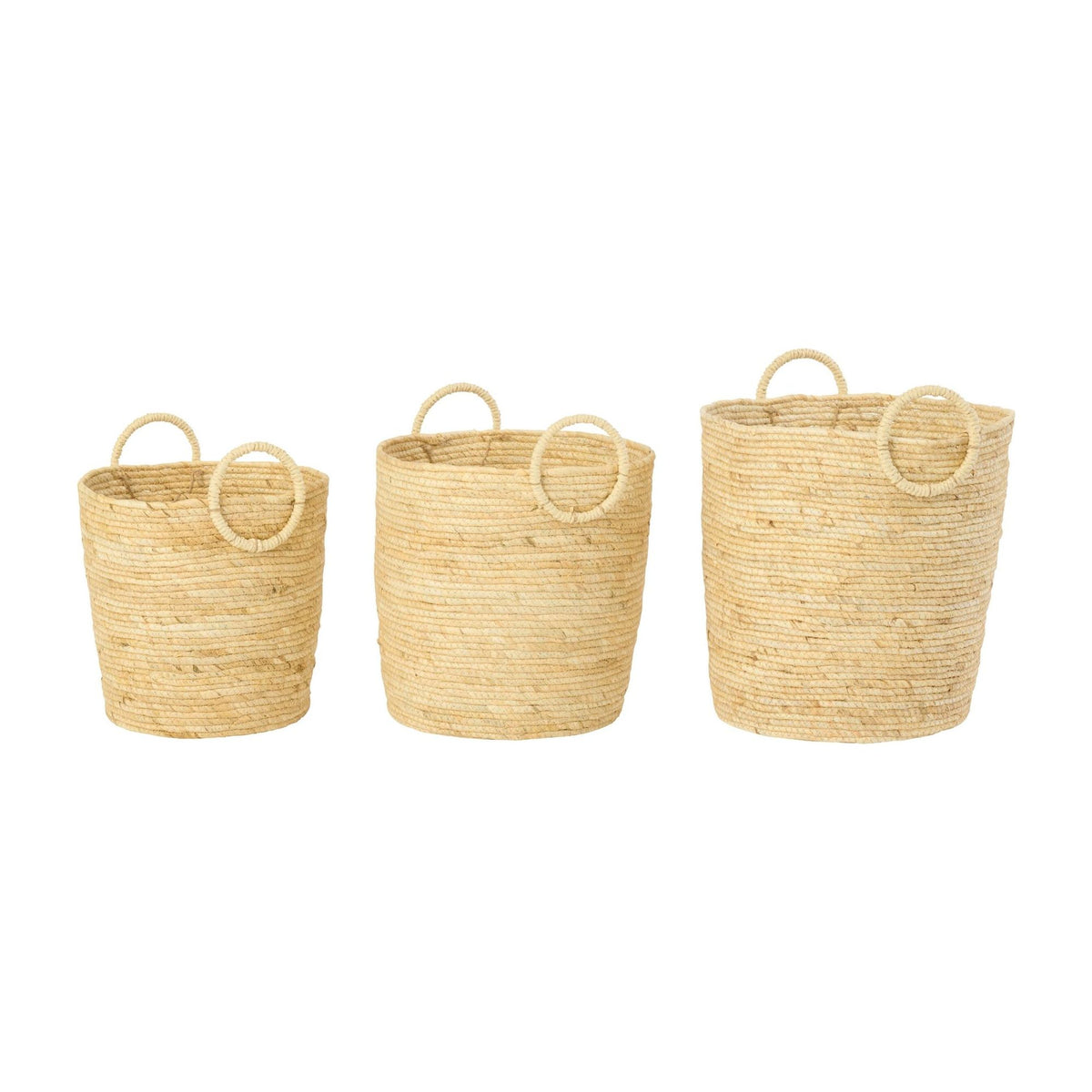 Set Van 3 Mand Met Handvat Rond Maïs Naturel J-Line