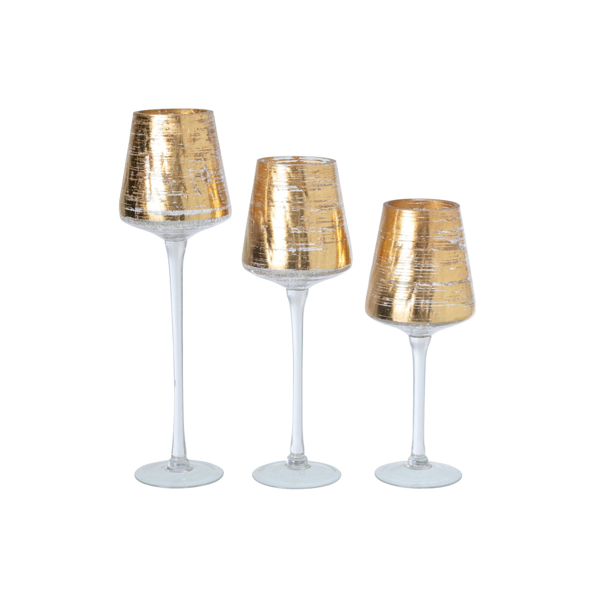 Set Van 3 Windlichten Op Voet Glas Goud J-Line